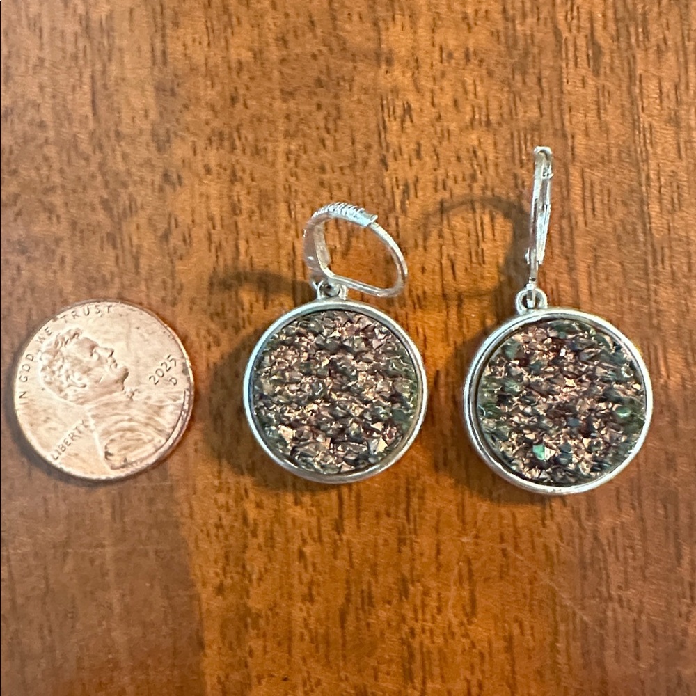 Vtg Joan Rivers Classics Collection Metallic‎ Bronze Druzy Round Dangle Earrings